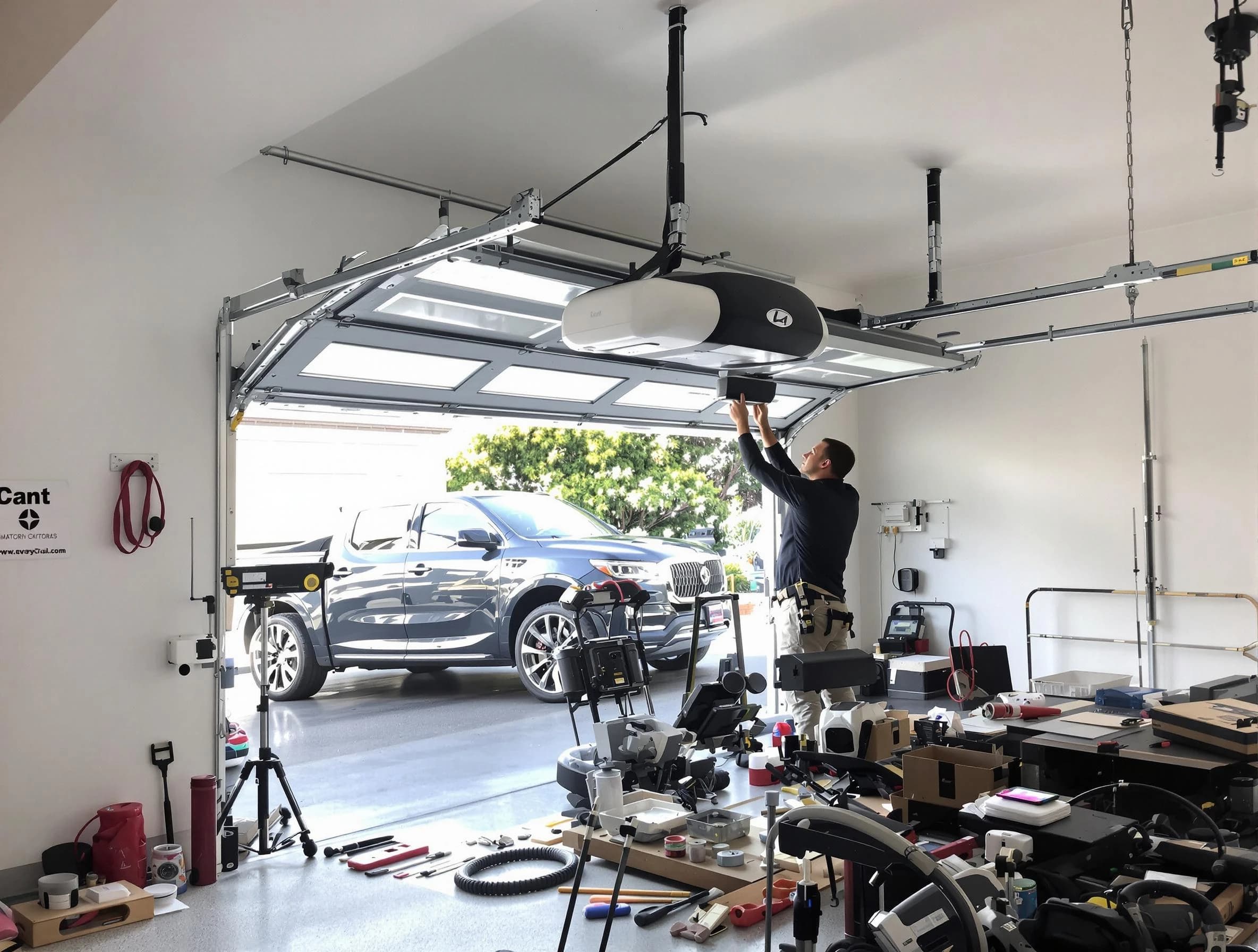 Purcell Garage Door Repair specialist installing smart garage door opener system in Purcell home